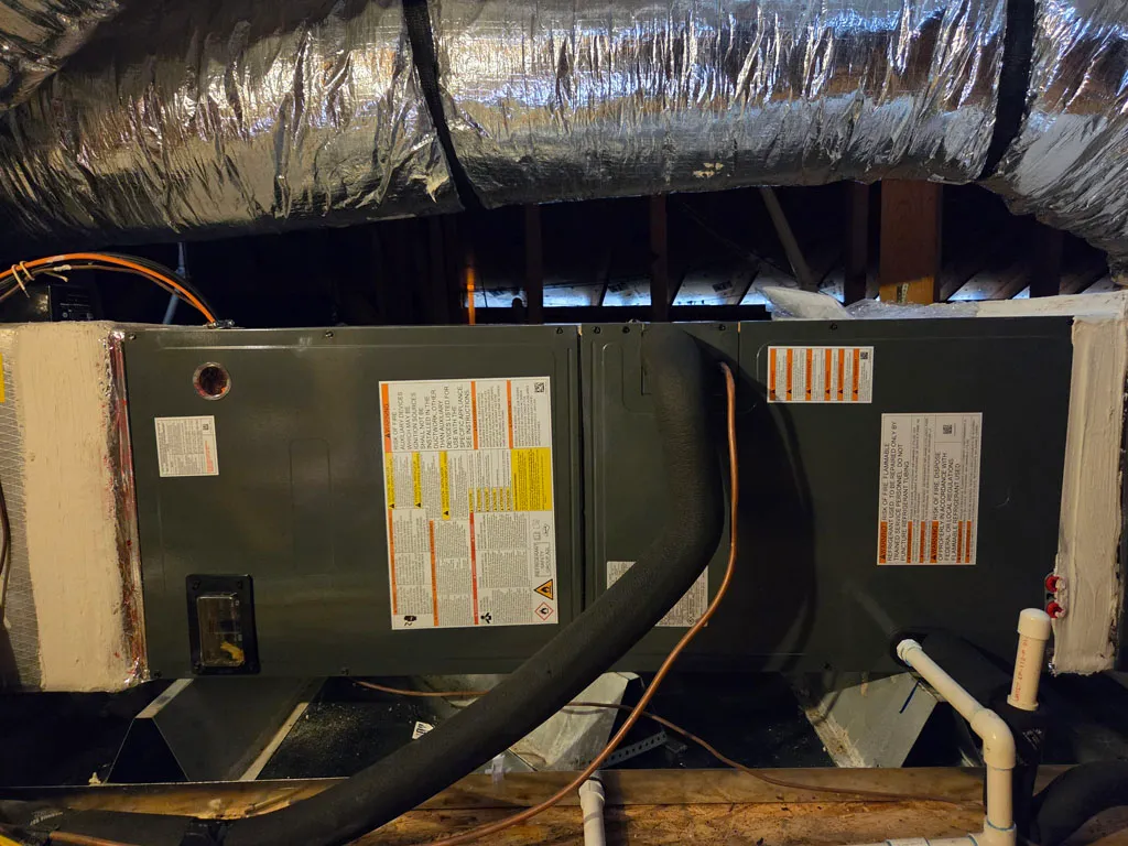 Attic air handler install, labeled and serviceable